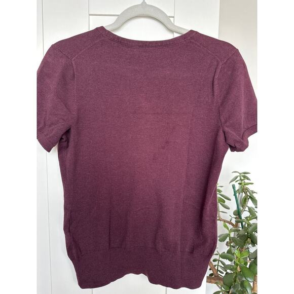 Land's End Women's Cotton Blend Maroon Short Sleeve Knit Sweater Top, Size S - Picture 3 of 6